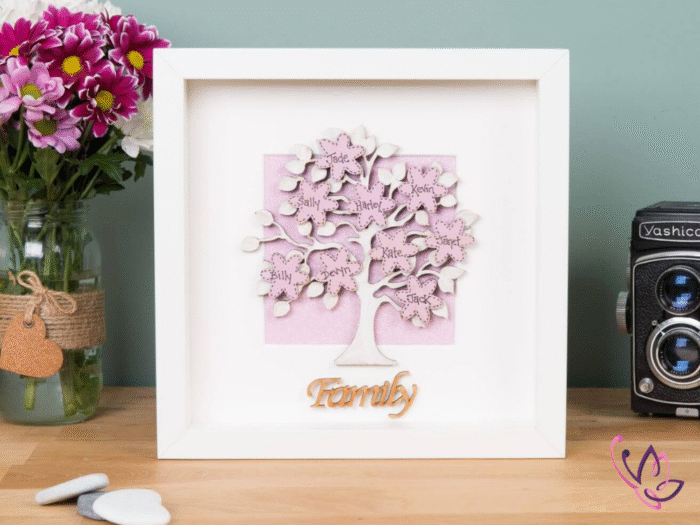 family tree frame with flowers white