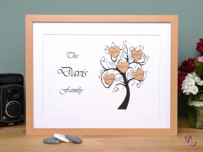 printed family tree wooden frame
