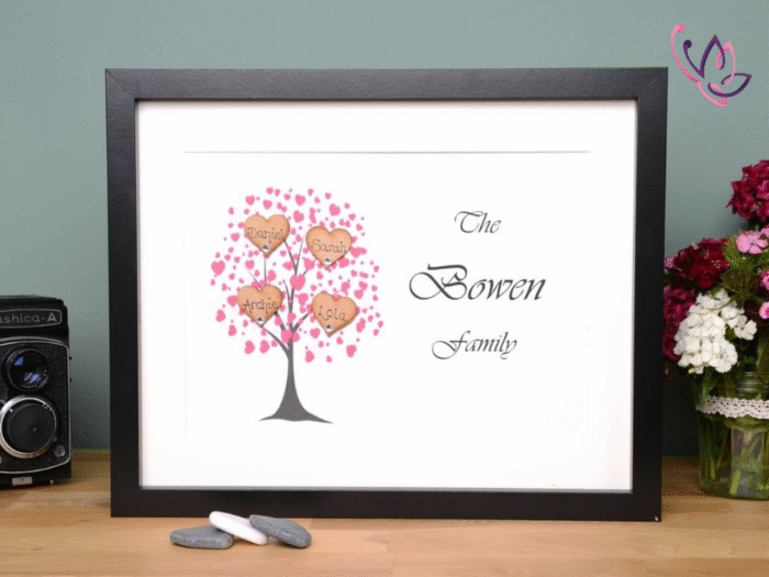 printed family tree with hearts black