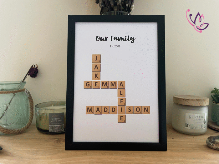 scrabble tile print black