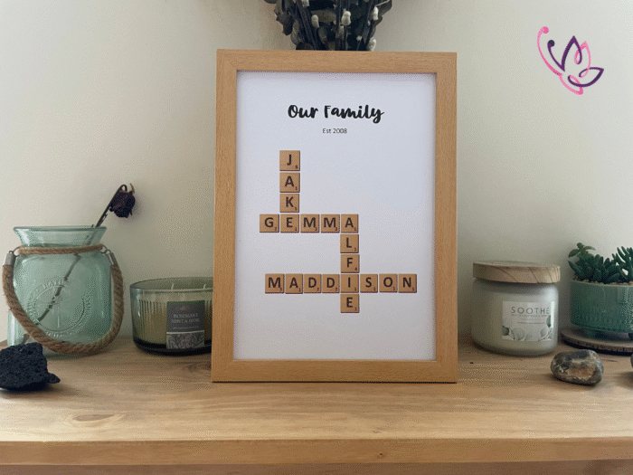 scrabble tile print wooden