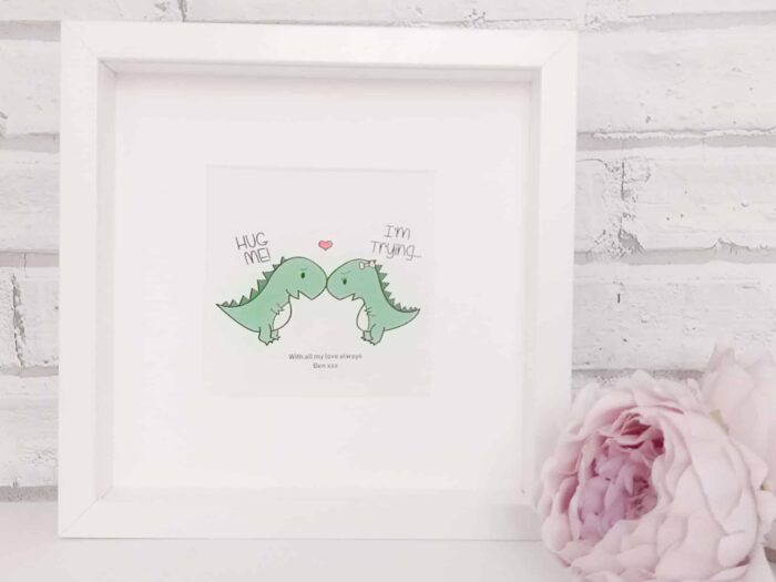 Dinosaur hug gift frame