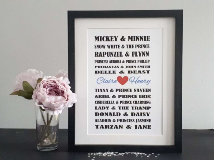 Personalised Disney prince and princess frame