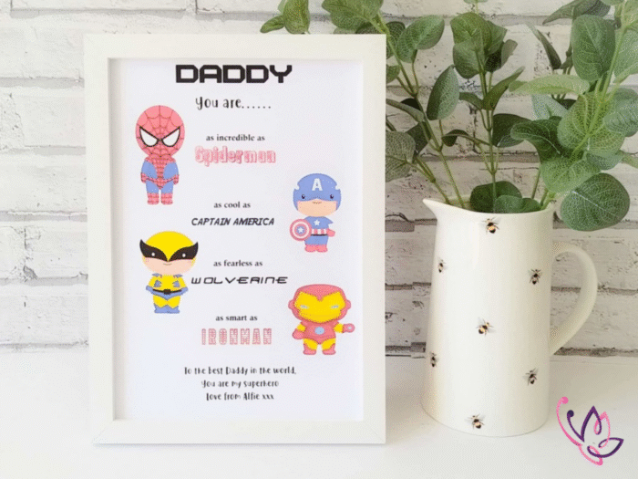 superhero printed gift frame white 2